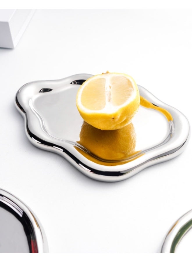 Silver electroplated ceramic jewelry tray, jewelry plate, ladies' decorative cloud dressing table key plate, ring holder plate, cute silver jewelry plate, bowl room decoration aesthetics, birthday, Mother's Day, Christmas gift - Image 5