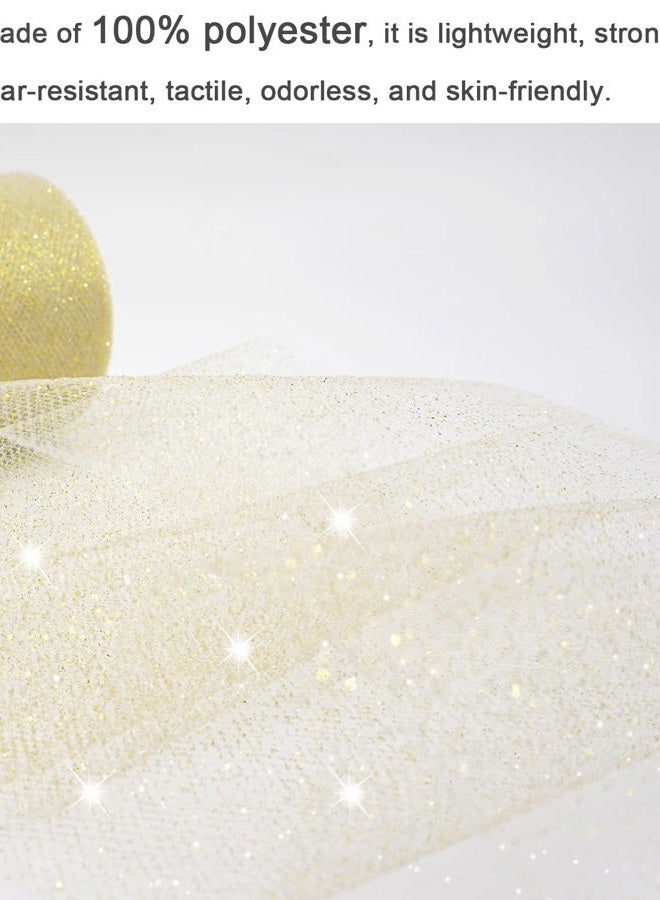 Ableme Deco Glitter Tulle Fabric Rolls, 6 Inch 50 Yards (150ft) Sparkling Spool Ribbon Sequin Netting for Tutu Skirt Gift Wrapping Wedding Party Decoration (White/Gold) - Image 5