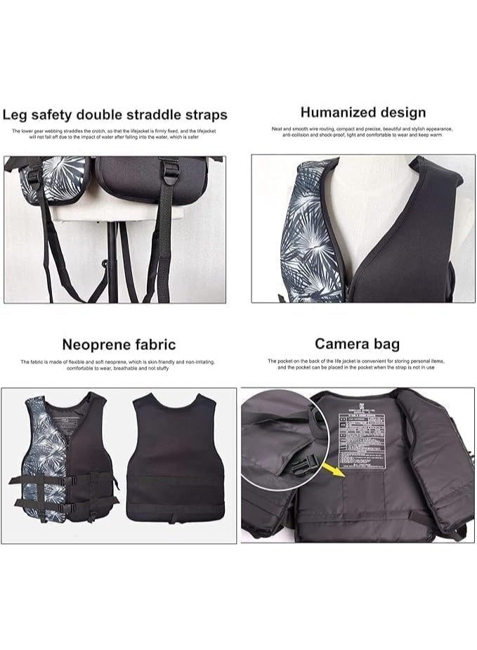 REBENUO Outdoor Adult Swimming vest Adjustable Survival Suit Polyester Vest With Whistle, Size Medium Black. - Image 4