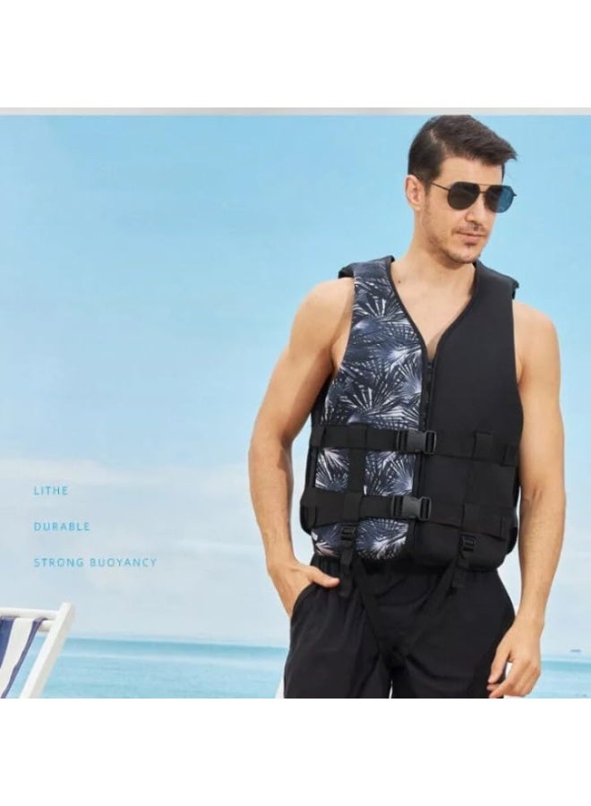 REBENUO Outdoor Adult Swimming vest Adjustable Survival Suit Polyester Vest With Whistle, Size Medium Black. - Image 2