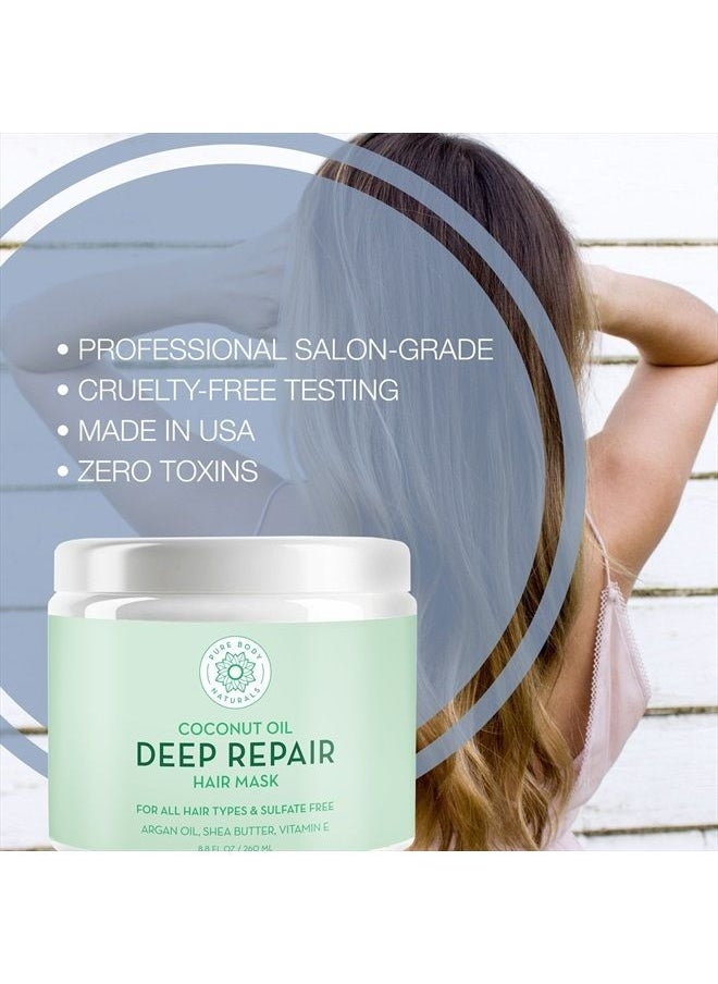 PURE BODY NATURALS - Coconut Oil Hair Mask, Deep Conditioning Hair Treatment for Dry Damaged and Color Treated Hair, Sulfate Free Hair Conditioner, Moisturizes, Repairs, 8.8 Fl Oz - Image 1