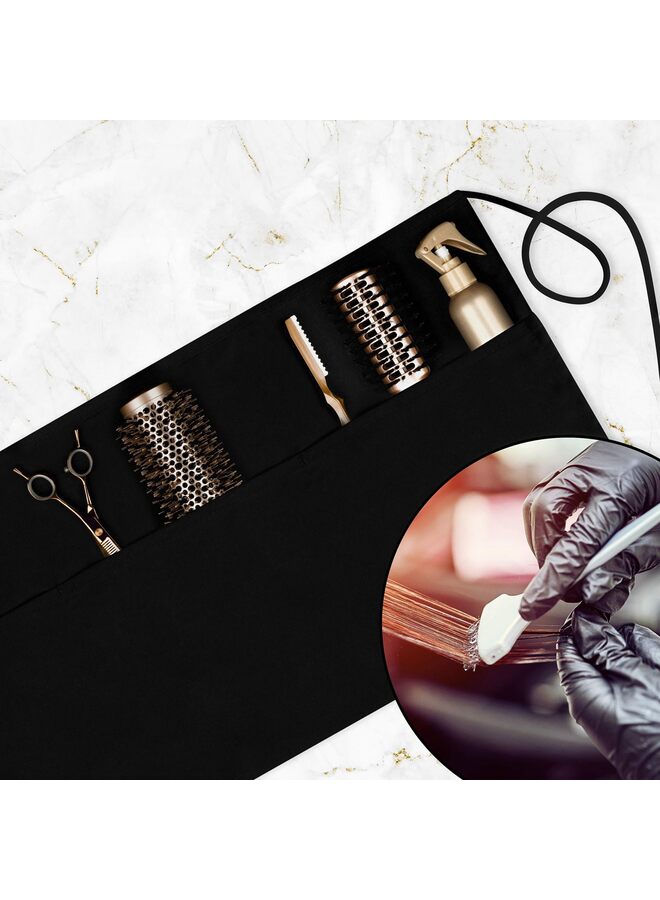 عبوة من 12 مئزر تقديم بثلاثة جيوب - مئزر خصر، مئزر نادلة للنساء والرجال، مقاوم للماء مع حزام خصر طويل ودرزات معززة، نصف مئزر (أسود) - Image 5