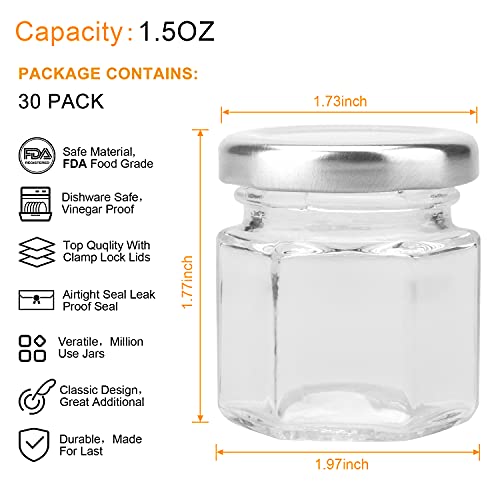 Accguan 30 Pcs 1.5 oz Glass Jars with Silver Lids, Mini Mason Jars for Gifts, Crafts, Wedding, Spice, ExtraTags String - Image 2