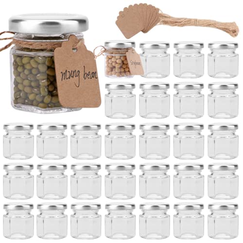 Accguan 30 Pcs 1.5 oz Glass Jars with Silver Lids, Mini Mason Jars for Gifts, Crafts, Wedding, Spice, ExtraTags String - Image 1