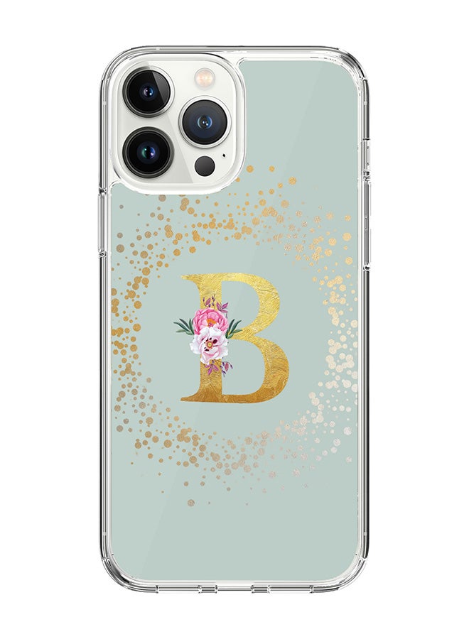 Stylizedd Classic Clear Case For iPhone 14 Pro Max, Hybrid Soft Case Thin Cover- Custom Monogram Initial Letter Floral Pattern Alphabet - B(Light Green) - Image 1