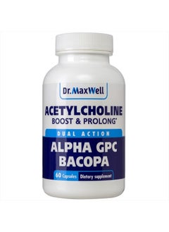 Acetylcholine, Alpha GPC Choline 600mg + Bacopa, Better Than Each Alone. More Reliable Acetylcholine (Supports Memory & Learning) Supplement, Dual Action Unlike Competitors. Best Choline Form
