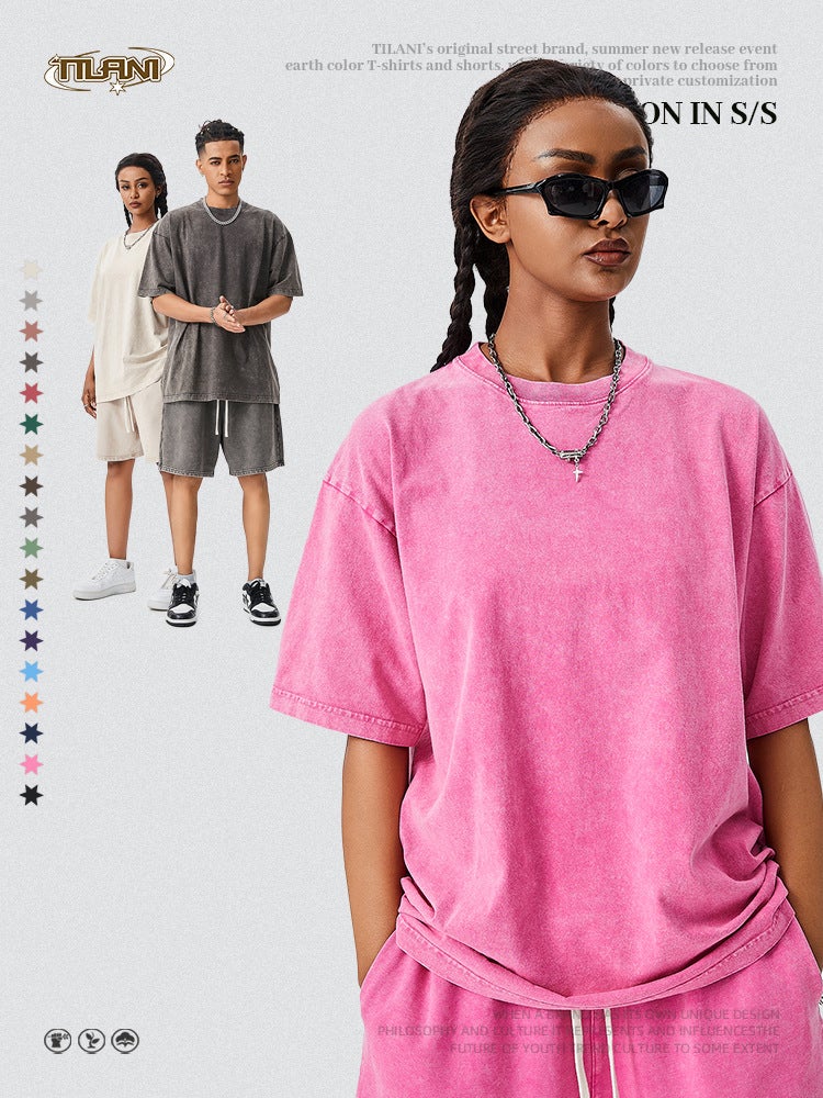 Tilani Summer Youth Trendy Short-Sleeved Men'S T-Shirt Heavy Retro Washed Cotton Short-Sleeved Men'S Short-Sleeved T-Shirt - Image 3