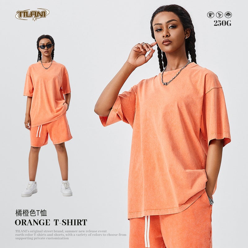 Tilani Summer Youth Trendy Short-Sleeved Men'S T-Shirt Heavy Retro Washed Cotton Short-Sleeved Men'S Short-Sleeved T-Shirt - Image 1