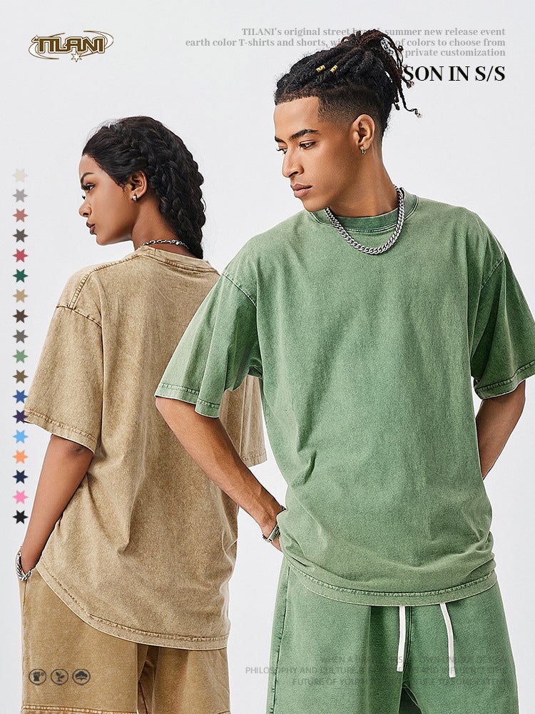 Tilani Summer Youth Trendy Short-Sleeved Men'S T-Shirt Heavy Retro Washed Cotton Short-Sleeved Men'S Short-Sleeved T-Shirt - Image 4