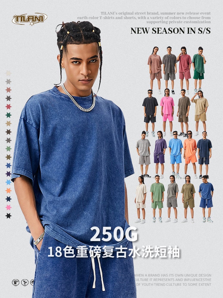 Tilani Summer Youth Trendy Short-Sleeved Men'S T-Shirt Heavy Retro Washed Cotton Short-Sleeved Men'S Short-Sleeved T-Shirt - Image 2