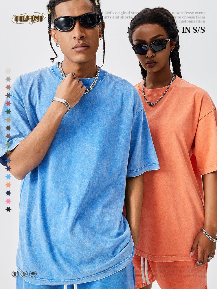 Tilani Summer Youth Trendy Short-Sleeved Men'S T-Shirt Heavy Retro Washed Cotton Short-Sleeved Men'S Short-Sleeved T-Shirt - Image 5