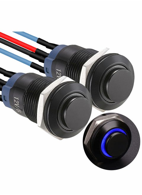 Latching Push Button Switch SPST Pre-Wired 150mm High Round Head Aluminium Alloy 1NO 1 Normally Open with Ring Led Pack