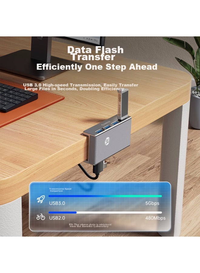 Orico Usb Hub 3.0 Expansion Dock, Aluminum Alloy Clip-on Desktop Laptop High-speed Converter Extension Cable With Power Port, Mh4pu-p - Image 4