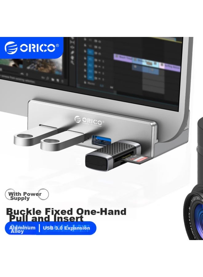 Orico Usb Hub 3.0 Expansion Dock, Aluminum Alloy Clip-on Desktop Laptop High-speed Converter Extension Cable With Power Port, Mh4pu-p - Image 1