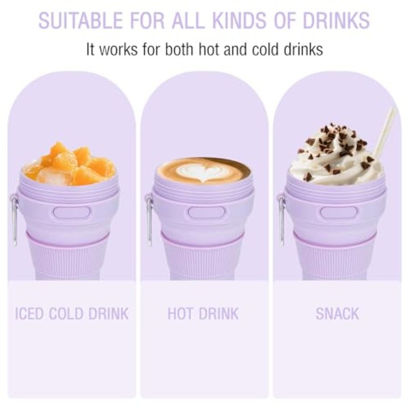 Silicone Collapsible Travel Mug 15oz/ 450ml - Leak-Proof Reusable Silicone Water Bottle for Hot and Cold Beverages - Travel Office and Home - Dishwasher Safe - Straw Included - Image 3