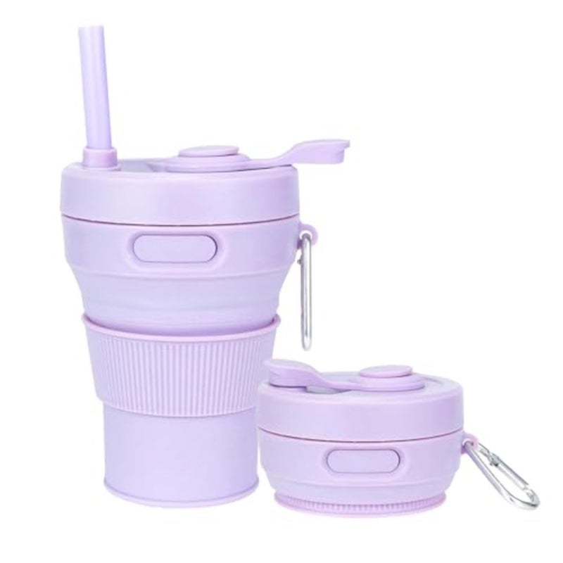 Silicone Collapsible Travel Mug 15oz/ 450ml - Leak-Proof Reusable Silicone Water Bottle for Hot and Cold Beverages - Travel Office and Home - Dishwasher Safe - Straw Included - Image 1