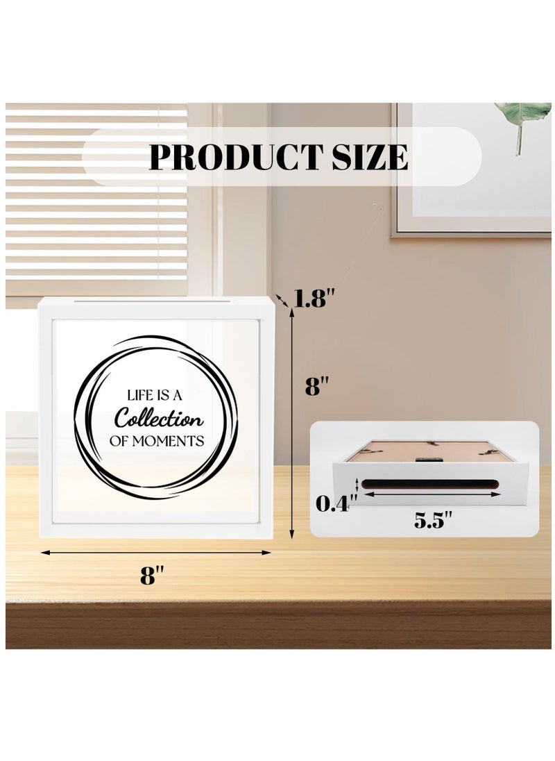 8X8 Shadow Box Frame, Wood Photo Storage Box in White, Keepsake Ticket Box with Slot, Memory Display Case for Desk Wall Decor, White - Image 2