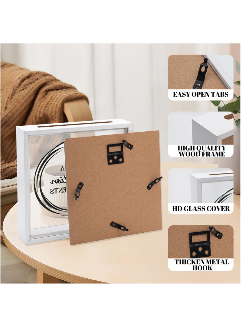 8X8 Shadow Box Frame, Wood Photo Storage Box in White, Keepsake Ticket Box with Slot, Memory Display Case for Desk Wall Decor, White - Image 5