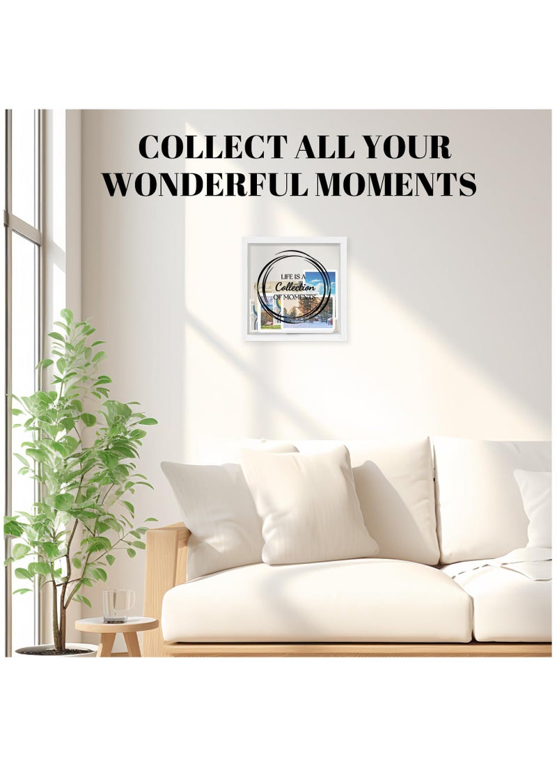 8X8 Shadow Box Frame, Wood Photo Storage Box in White, Keepsake Ticket Box with Slot, Memory Display Case for Desk Wall Decor, White - Image 4