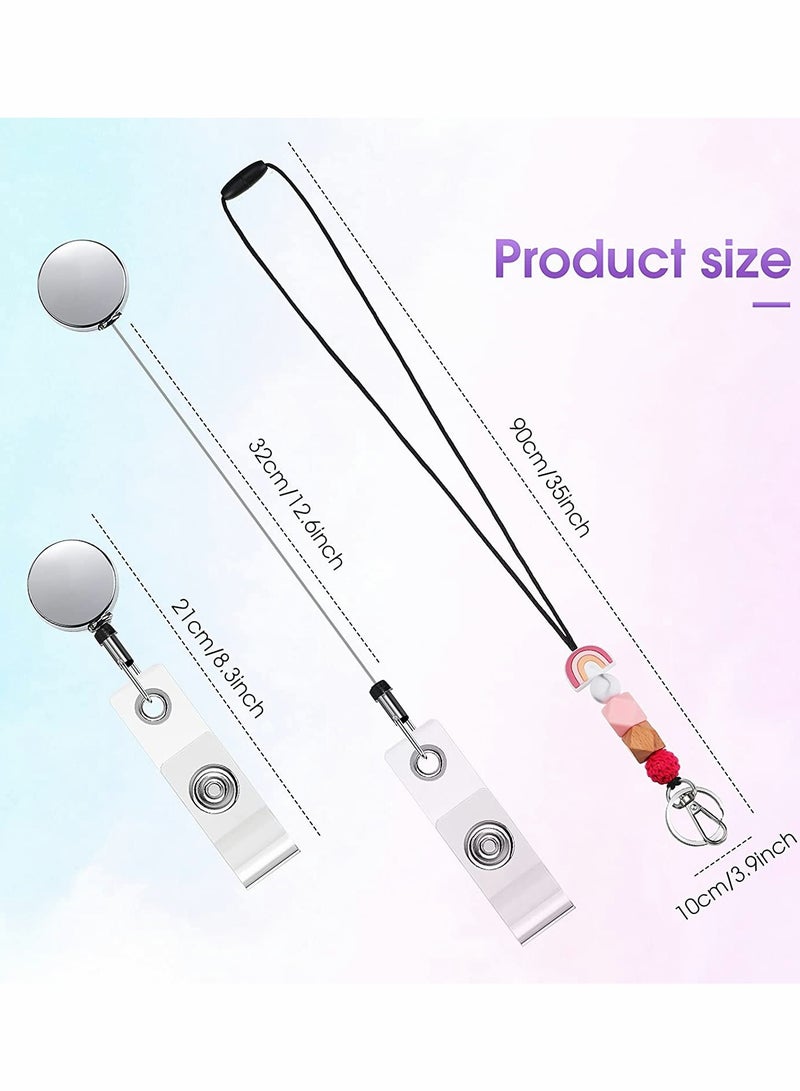 Trendy Silicone Beaded Lanyards for ID Badges Keys 3 Sets with Retractable Reel Tassel Keychain Perfect for Women Girls Teachers Students Nurses - Image 1