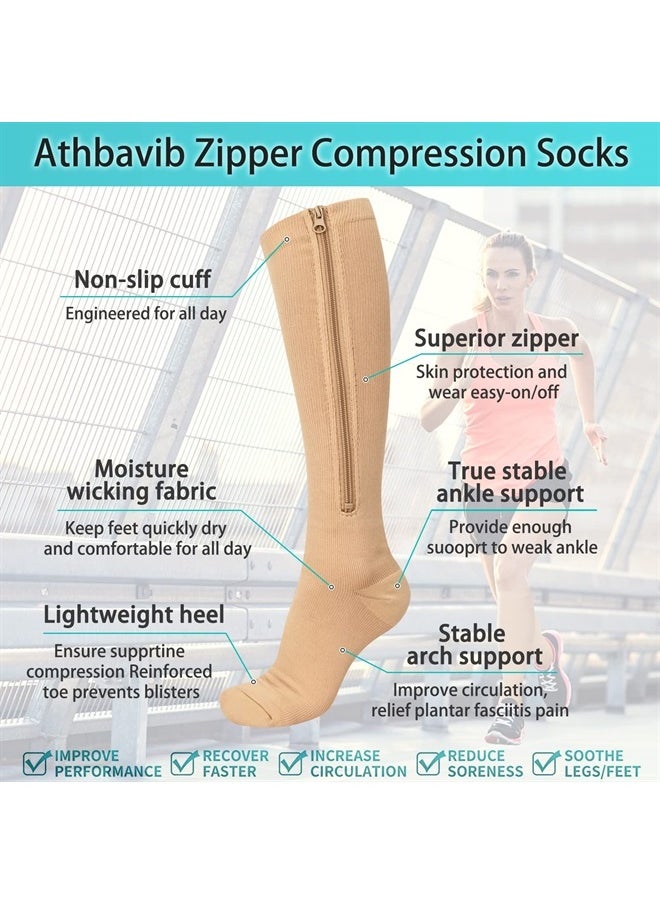 Athbavib 2 Pairs Zipper Compression Socks, 15-20 mmHg Closed Toe Compression Stocking with Zipper for Women and Men  - Image 4