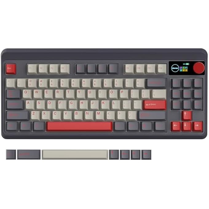 WOMIER RETRO 75% WIRELESS GAMING KEYBOARD WITH SMART MULTIMEDIA DISPLAY&KNOB, M87 PRO BLUETOOTH 5.1/2.4GHZ /USB-C WIRED MECHANICAL KEYBOARD WITH HOT-SWAPPABLE CUSTOM SWITCH, RGB BACKLIT, PURPLE - Image 1
