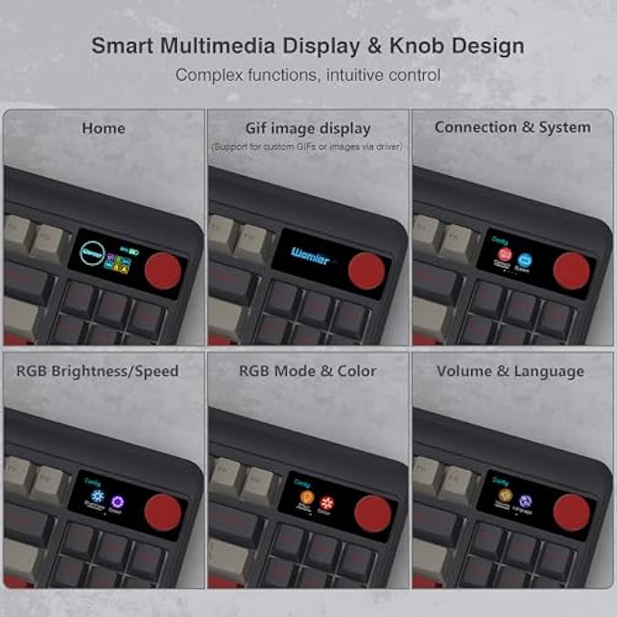 WOMIER RETRO 75% WIRELESS GAMING KEYBOARD WITH SMART MULTIMEDIA DISPLAY&KNOB, M87 PRO BLUETOOTH 5.1/2.4GHZ /USB-C WIRED MECHANICAL KEYBOARD WITH HOT-SWAPPABLE CUSTOM SWITCH, RGB BACKLIT, PURPLE - Image 2