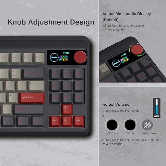 WOMIER RETRO 75% WIRELESS GAMING KEYBOARD WITH SMART MULTIMEDIA DISPLAY&KNOB, M87 PRO BLUETOOTH 5.1/2.4GHZ /USB-C WIRED MECHANICAL KEYBOARD WITH HOT-SWAPPABLE CUSTOM SWITCH, RGB BACKLIT, PURPLE - Image 3