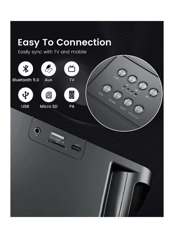 DLP - Karaoke Machine with 2 Wireless Microphones, Portable Bluetooth Speaker (Pro), featuring Big Sound and Rich Bass, with Sound Effect Changing Function via TF Card and USB Flash Drive, 2000mAh Built-in Battery, 5 Hours of Playtime, and Bluetooth Connectivity. - Image 1