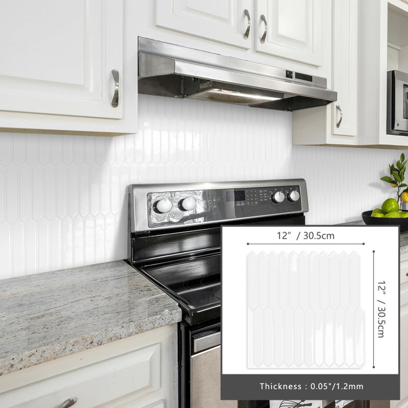 MOONFUN White Long Hexagon Tile Peel and Stick Backsplash, 10 Sheets Self-Adhesive Wall Tiles Stick on Back Splash for Kitchen, Bathroom, Fireplace,RV(12"Ã—12") - Image 4