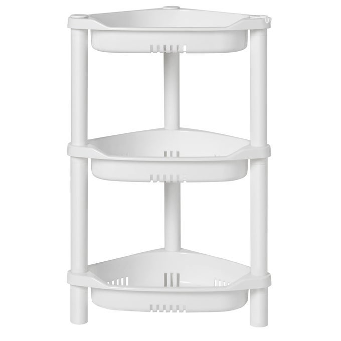 3 TIER SHOWER CADDY ORGANIZER SHELF CORNER 144 X 112 X 224 INCHES RUSTPROOF PLASTIC SHOWER RACK STANDS FOR INSIDE BATHROOM BATHTUB WHITE