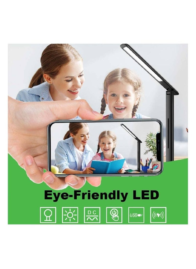 LED Touch Lamp with Wireless Charger USB Charging Port Modern Eye-Caring Table Lamps For Home Office Bright Table Light with Touch Control Black