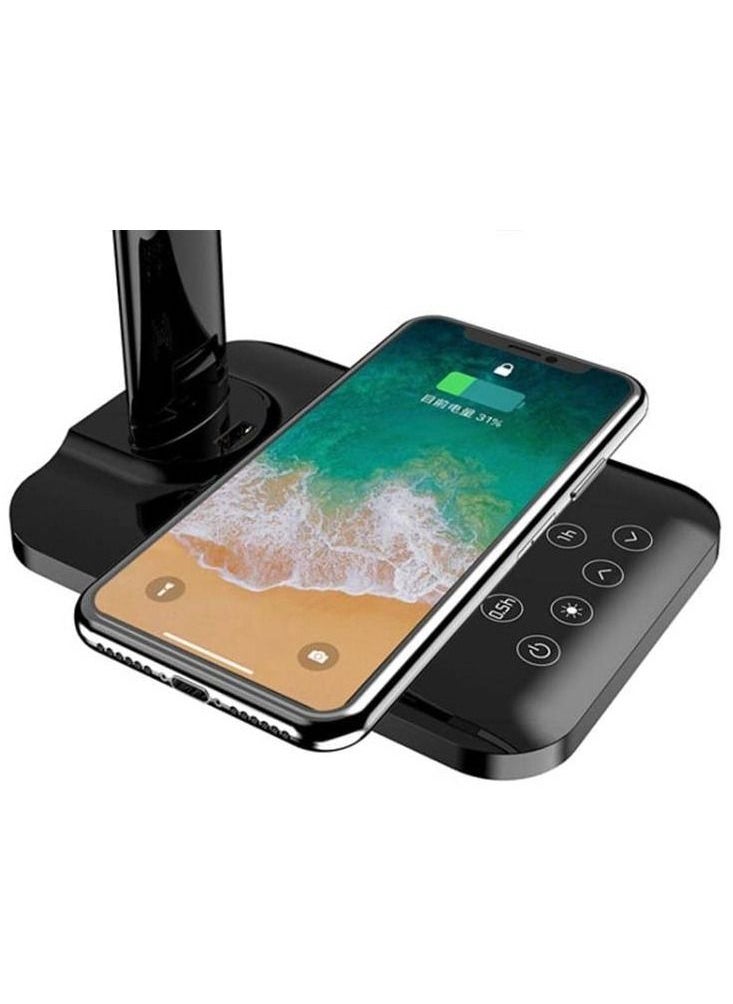 LED Touch Lamp with Wireless Charger USB Charging Port Modern Eye-Caring Table Lamps For Home Office Bright Table Light with Touch Control Black