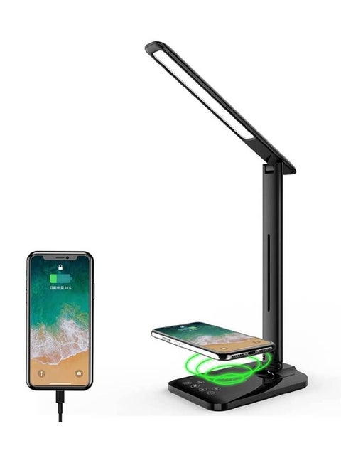 LED Touch Lamp with Wireless Charger USB Charging Port Modern Eye-Caring Table Lamps For Home Office Bright Table Light with Touch Control Black