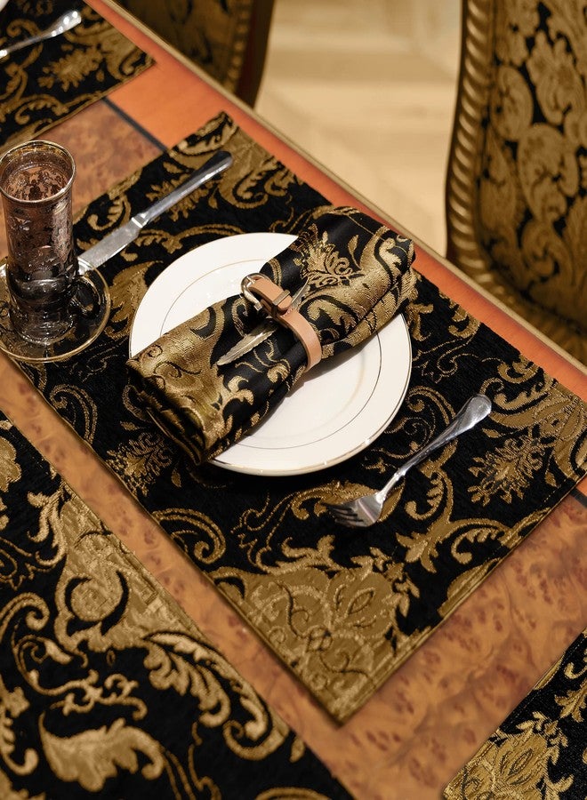 Loom and Mill Luxury Cloth Napkins 18x18 inch, 4 Pack Classic Damask Jacquard Dinner Napkins for Dining Kitchen Party Halloween Holiday Decorations, Durable Washable Table Linen Napkin(Black, 18x18in) - Image 3