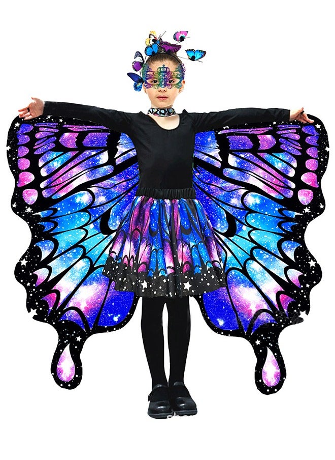 Al Aoyama Butterfly Wings for Girls Butterfly Costume for Halloween Party Kids Fairy Wing with Mask and Headband and skirt，3PCS Butterfly Cape Set  - Image 1