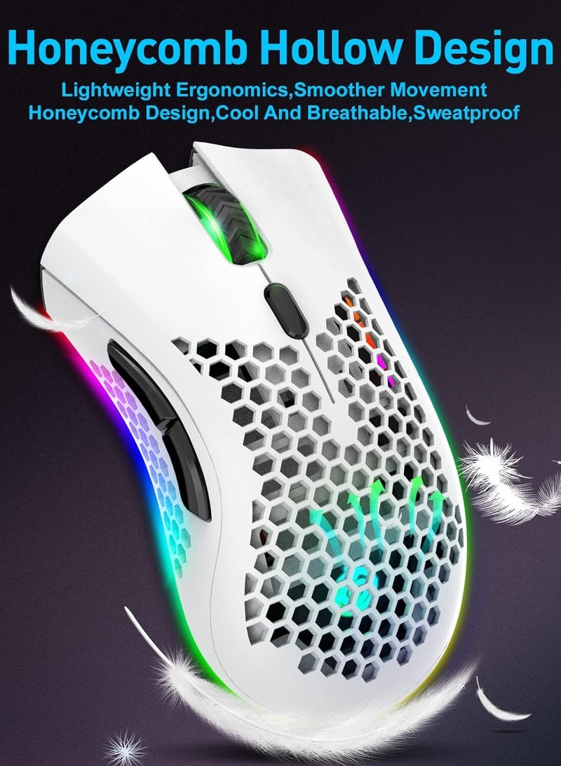 BM600 Wireless Lightweight Gaming Mouse,2.4G Wireless Rechargeable Computer Mouse with Honeycomb Shell, USB Receiver, Adjustable DPI, Ergonomic RGB Gamer Mice for PC Mac Gamer - Image 2