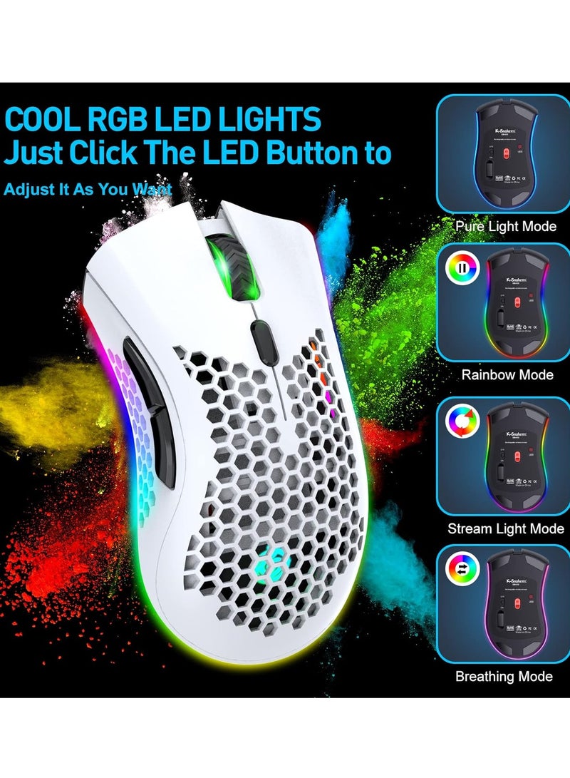 BM600 Wireless Lightweight Gaming Mouse,2.4G Wireless Rechargeable Computer Mouse with Honeycomb Shell, USB Receiver, Adjustable DPI, Ergonomic RGB Gamer Mice for PC Mac Gamer - Image 4