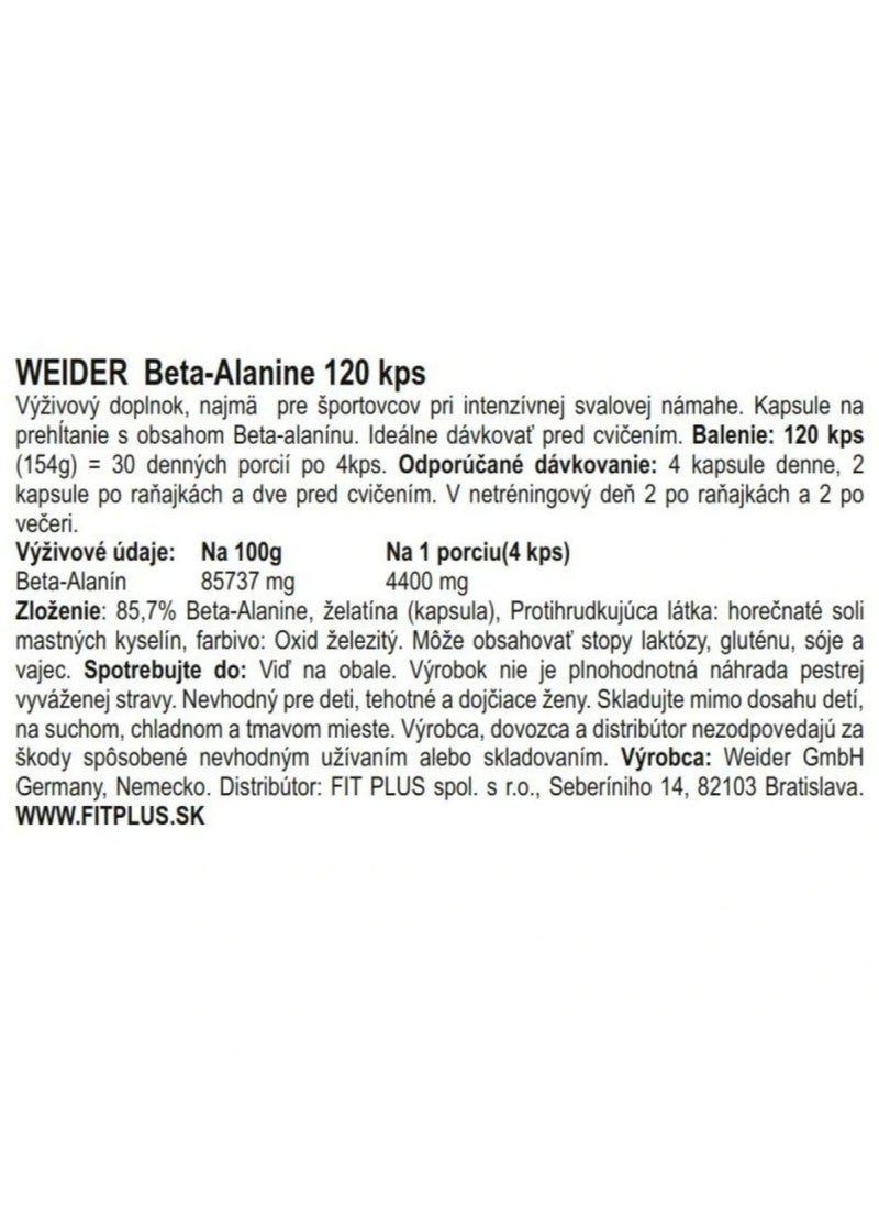 Weider - Weider Beta Alanine 4.400mg 120 Capsules 30 Servings - Image 1