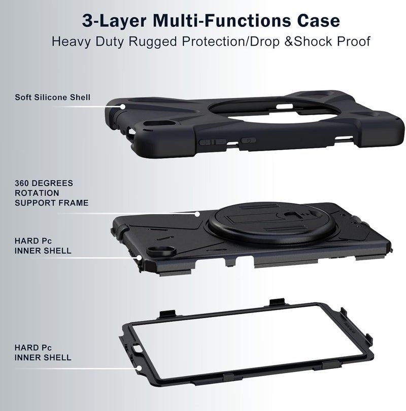 Procases For Lenovo Tab M10 Fhd Plus Case 10.3 Inch 2020 2Nd Gen, Rugged Heavy Duty Shockproof Rotating Kickstand Protective Cover For Lenovo Tab M10 Plus Tb-X606F Tb-X606X 10.3" Fhd Tablet 2020 -Black - Image 5