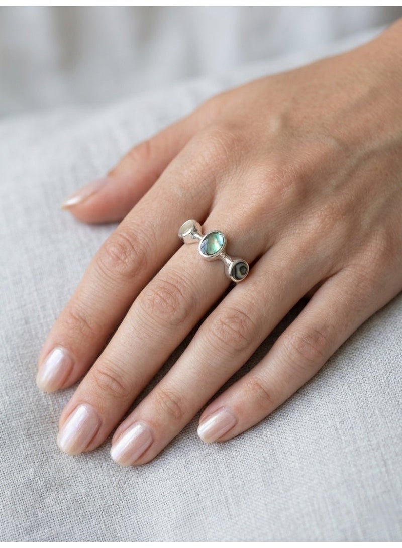 Kanira Premium 925 Sterling Silver Oval Abalone Shell Ring | Minimalist Open Geometric Band Ring for Women | KANIRA | Size 8 - Image 1