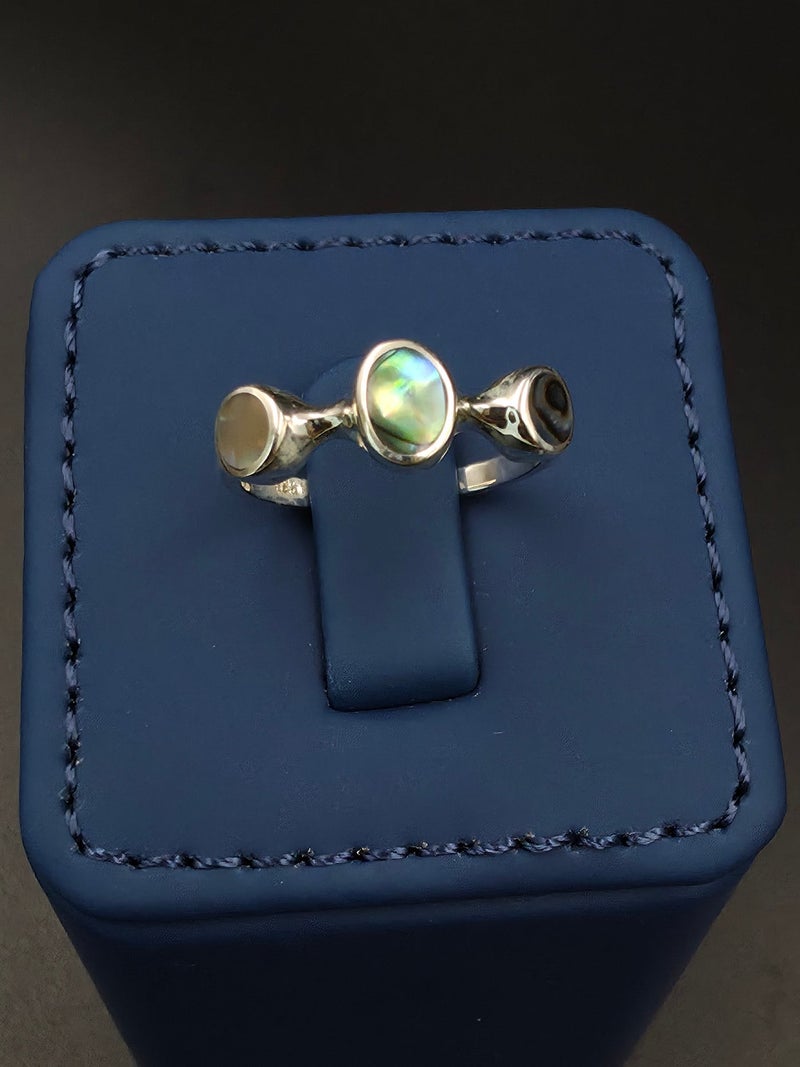 Kanira Premium 925 Sterling Silver Oval Abalone Shell Ring | Minimalist Open Geometric Band Ring for Women | KANIRA | Size 8 - Image 2