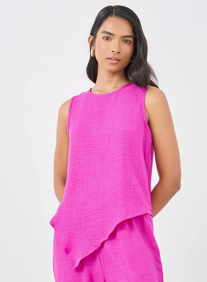 تايك تو Take Two Women Pink Solid Asymmetric Top and Wide Leg Pants Co-Ords