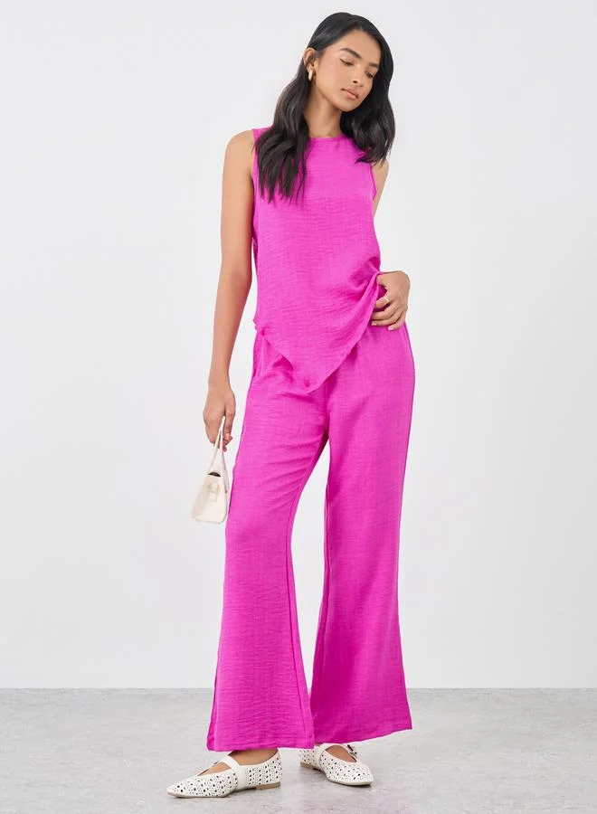 تايك تو Take Two Women Pink Solid Asymmetric Top and Wide Leg Pants Co-Ords
