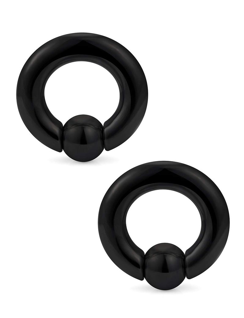 Ftovosyo PA Rings Captive Bead Rings Black Spring Action CBR Screwball Rings Large Septum Ring Ear Gauges Earrings 8G 3mm 316L Surgical Steel Pierced Body Jewelry 1Pair 12mm 1/2" - Image 1