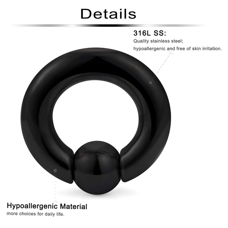 Ftovosyo PA Rings Captive Bead Rings Black Spring Action CBR Screwball Rings Large Septum Ring Ear Gauges Earrings 8G 3mm 316L Surgical Steel Pierced Body Jewelry 1Pair 12mm 1/2" - Image 2