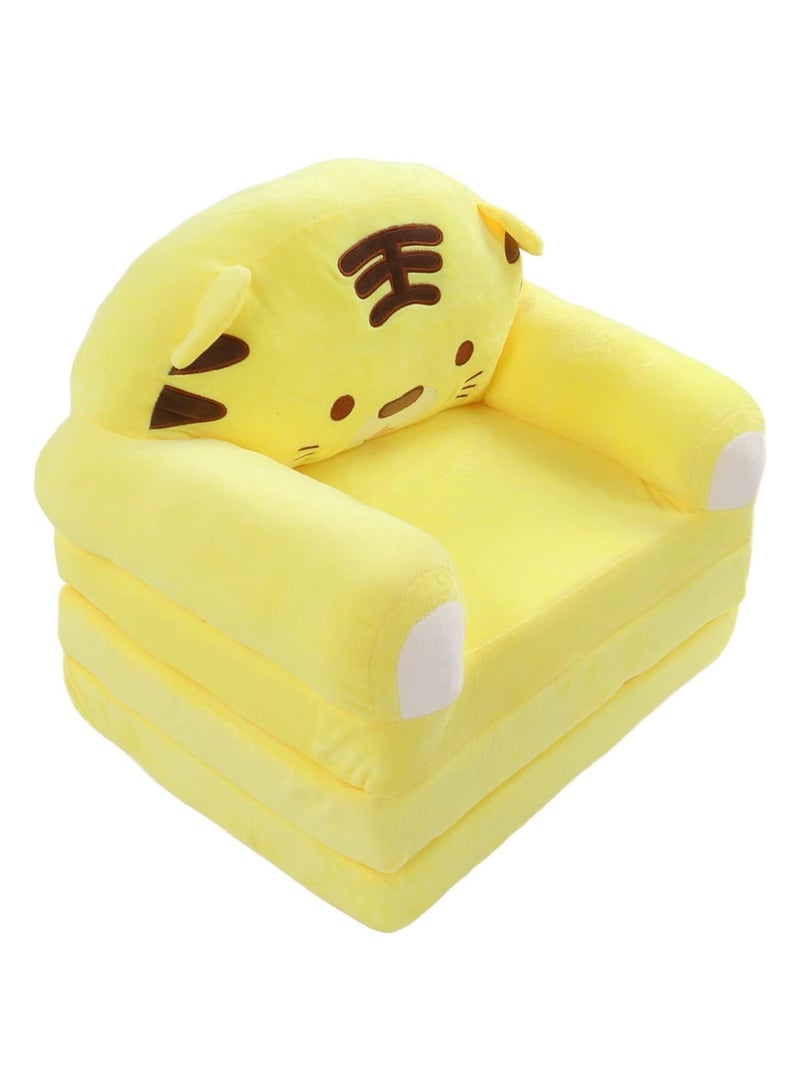 Generic Wheelchair Cushion Plush Foldable Kids Sofa – Cute Cartoon Lazy Sofa Bed for Children,Foldable Backrest Armchair with Liner Filler, Yellow  - Image 1