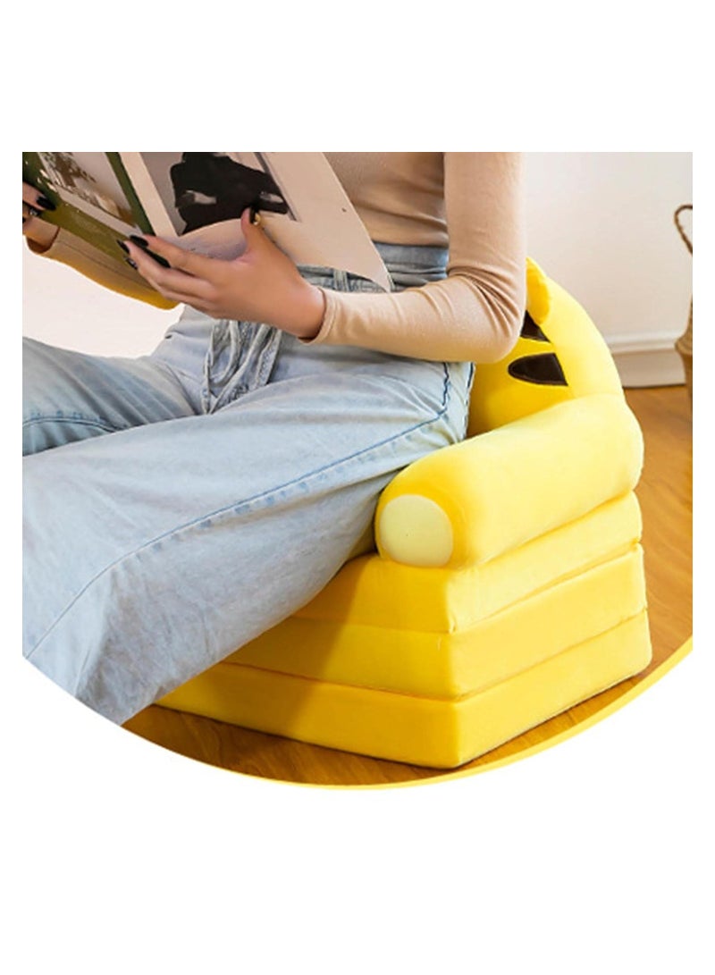 Generic Wheelchair Cushion Plush Foldable Kids Sofa – Cute Cartoon Lazy Sofa Bed for Children,Foldable Backrest Armchair with Liner Filler, Yellow  - Image 3