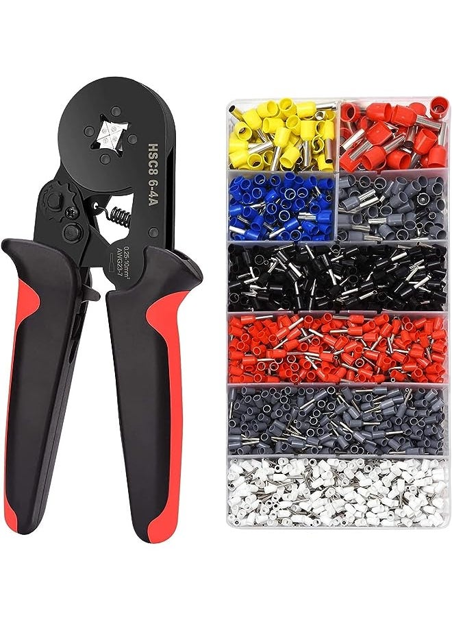 IAF Crimping Tool Kit, AWG23-7 Self-adjustable Ratchet Wire Crimping Tool Kit Crimper Plier Set with 1200PCS Wire Terminals Crimping Connectors Wire End Ferrules(Black red)  - Image 1