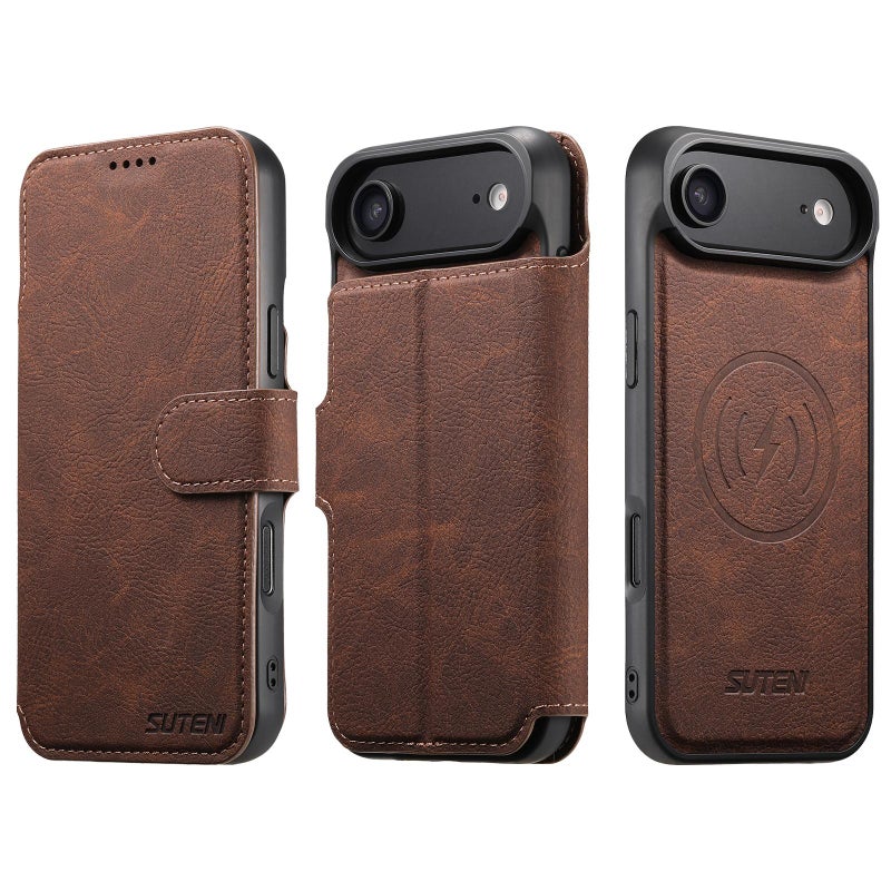 Suteni For Iphone Air Q05 2-In-1 Multi-Function Magsafe Wallet Litchi Leather Phone Case(Brown) - Image 1